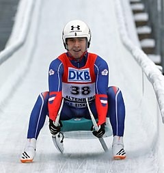 Lien Te-an (Even Dean) competing in the luge event at the 2014 winter Olympics in Sochi, Russia.
